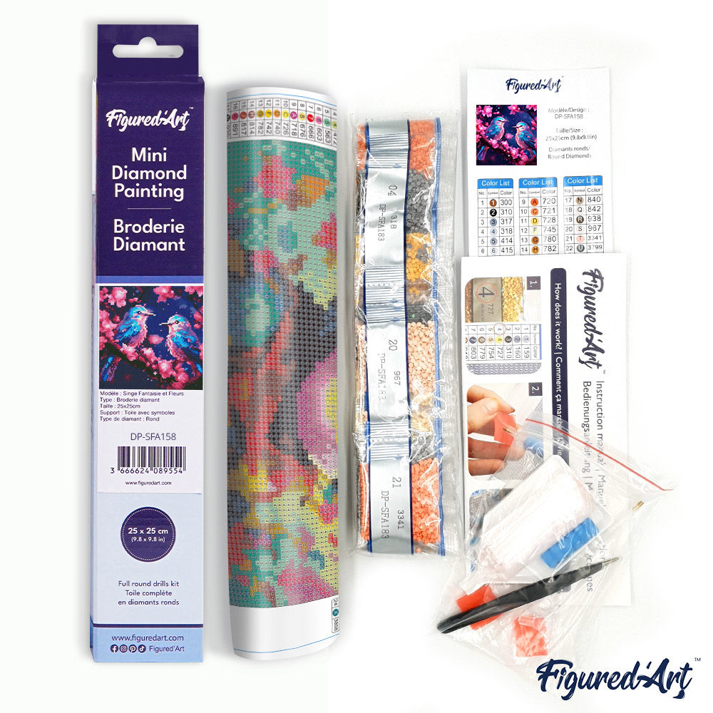 Mini Diamond Painting 25 x 25 cm ohne Keilrahmen Schimmernde Blaumeisen - Kidis Art