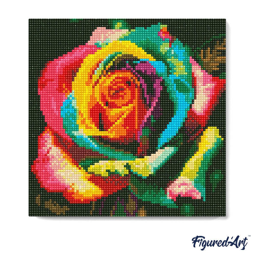 Mini Diamond Painting 25 x 25 cm ohne Keilrahmen Mehrfarbige Rose - Kidis Art
