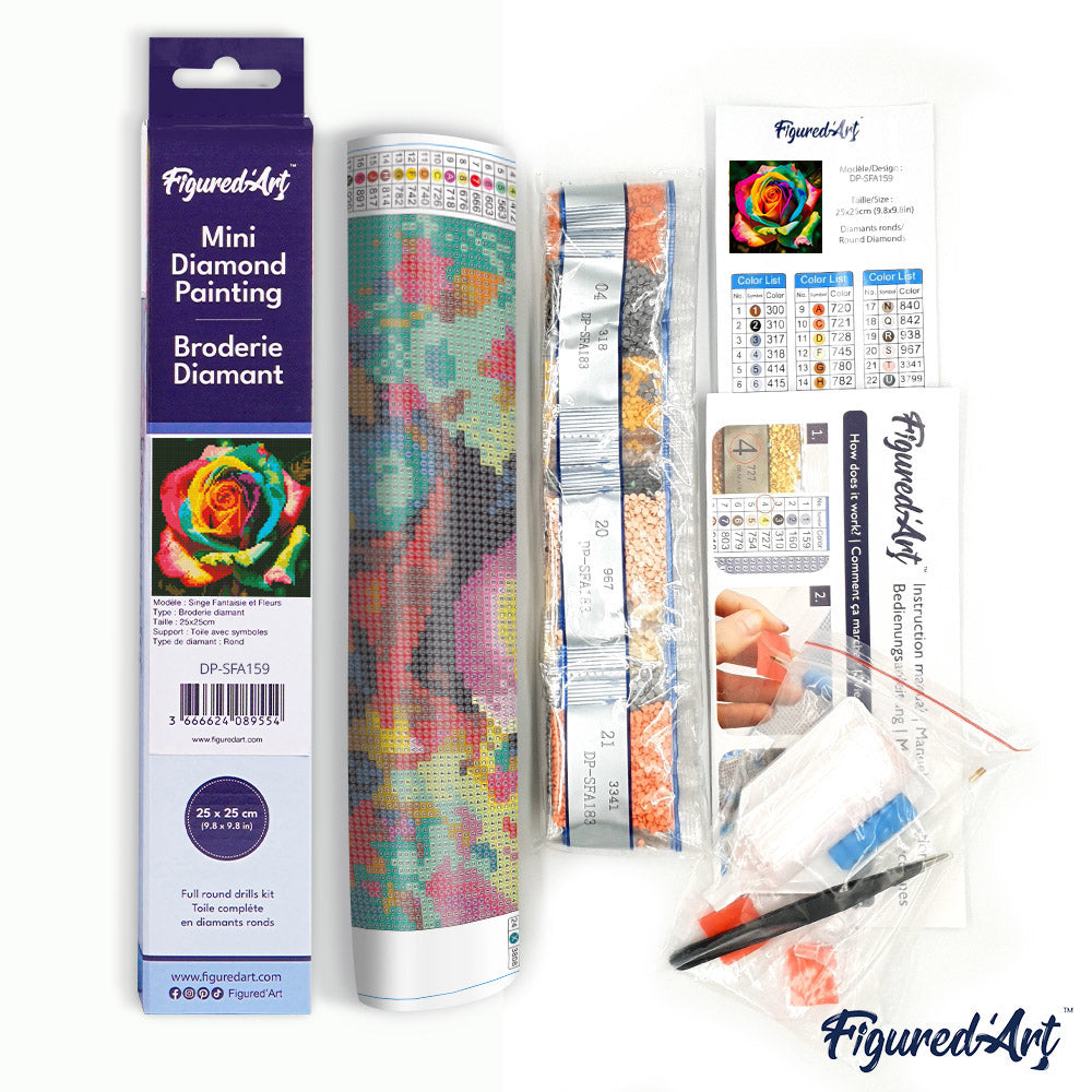 Mini Diamond Painting 25 x 25 cm ohne Keilrahmen Mehrfarbige Rose - Kidis Art