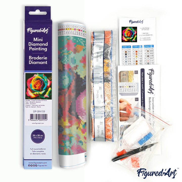 Mini Diamond Painting 25 x 25 cm ohne Keilrahmen Mehrfarbige Rose - Kidis Art