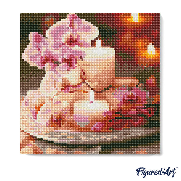 Mini Diamond Painting 25 x 25 cm ohne Keilrahmen Orchideen und Kerzen - Kidis Art