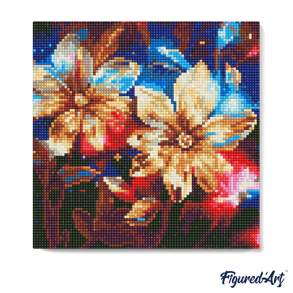Mini Diamond Painting 25 x 25 cm ohne Keilrahmen Glänzende Goldene Blumen - Kidis Art