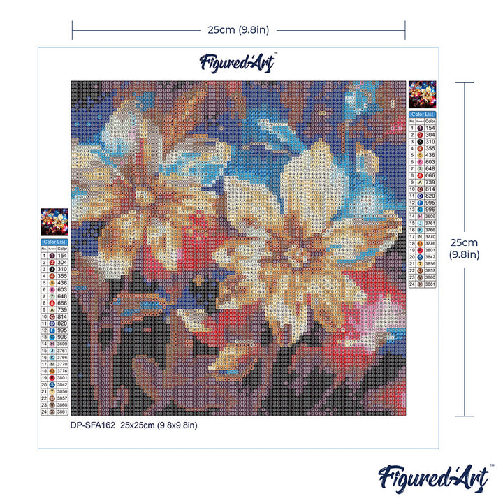 Mini Diamond Painting 25 x 25 cm ohne Keilrahmen Glänzende Goldene Blumen - Kidis Art