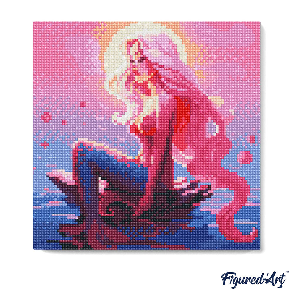 Mini Diamond Painting 25 x 25 cm ohne Keilrahmen Rosa Meerjungfrau - Kidis Art