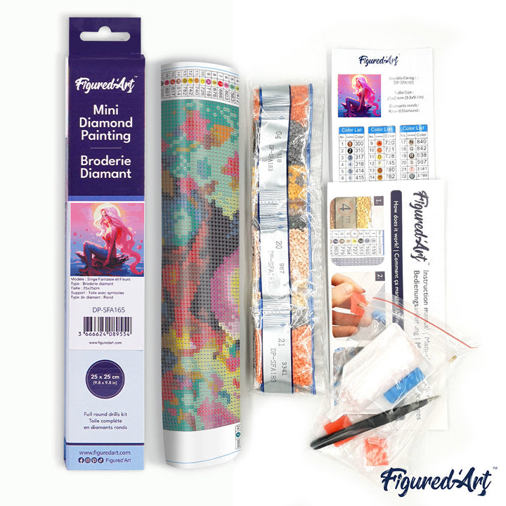 Mini Diamond Painting 25 x 25 cm ohne Keilrahmen Rosa Meerjungfrau - Kidis Art