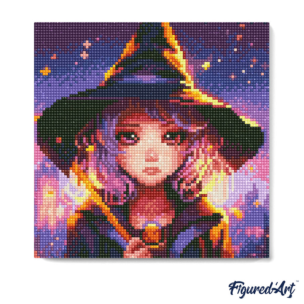 Mini Diamond Painting 25 x 25 cm ohne Keilrahmen Bezaubernde Kleine Hexe - Kidis Art