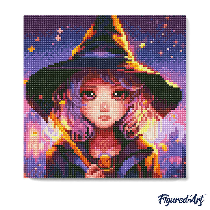 Mini Diamond Painting 25 x 25 cm ohne Keilrahmen Bezaubernde Kleine Hexe - Kidis Art