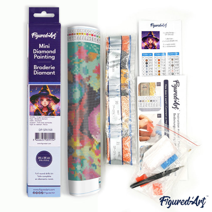 Mini Diamond Painting 25 x 25 cm ohne Keilrahmen Bezaubernde Kleine Hexe - Kidis Art