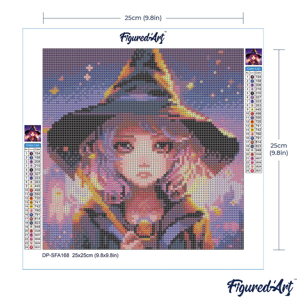 Mini Diamond Painting 25 x 25 cm ohne Keilrahmen Bezaubernde Kleine Hexe - Kidis Art