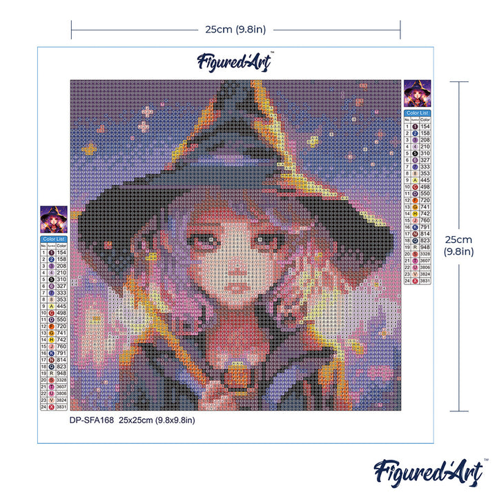 Mini Diamond Painting 25 x 25 cm ohne Keilrahmen Bezaubernde Kleine Hexe - Kidis Art