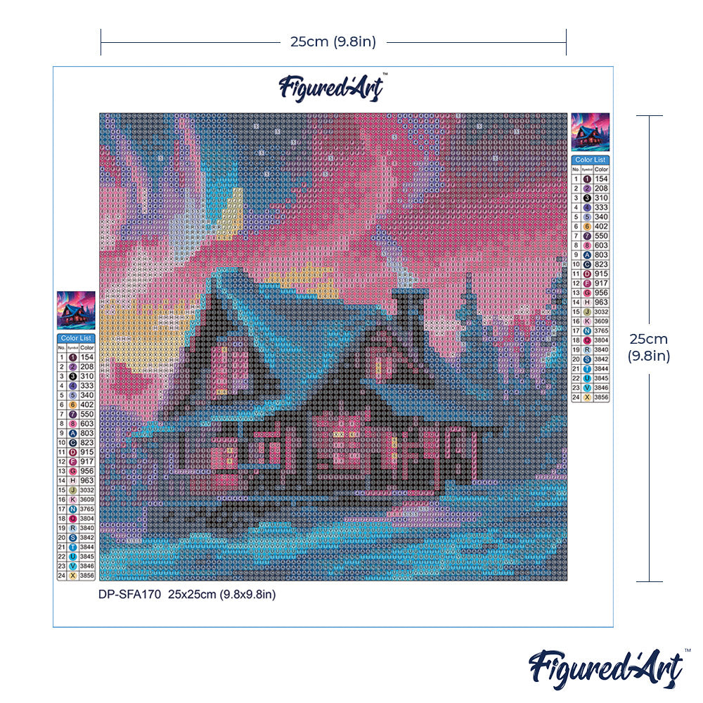 Mini Diamond Painting 25 x 25 cm ohne Keilrahmen Haus unter dem Nordlicht-Himmel - Kidis Art