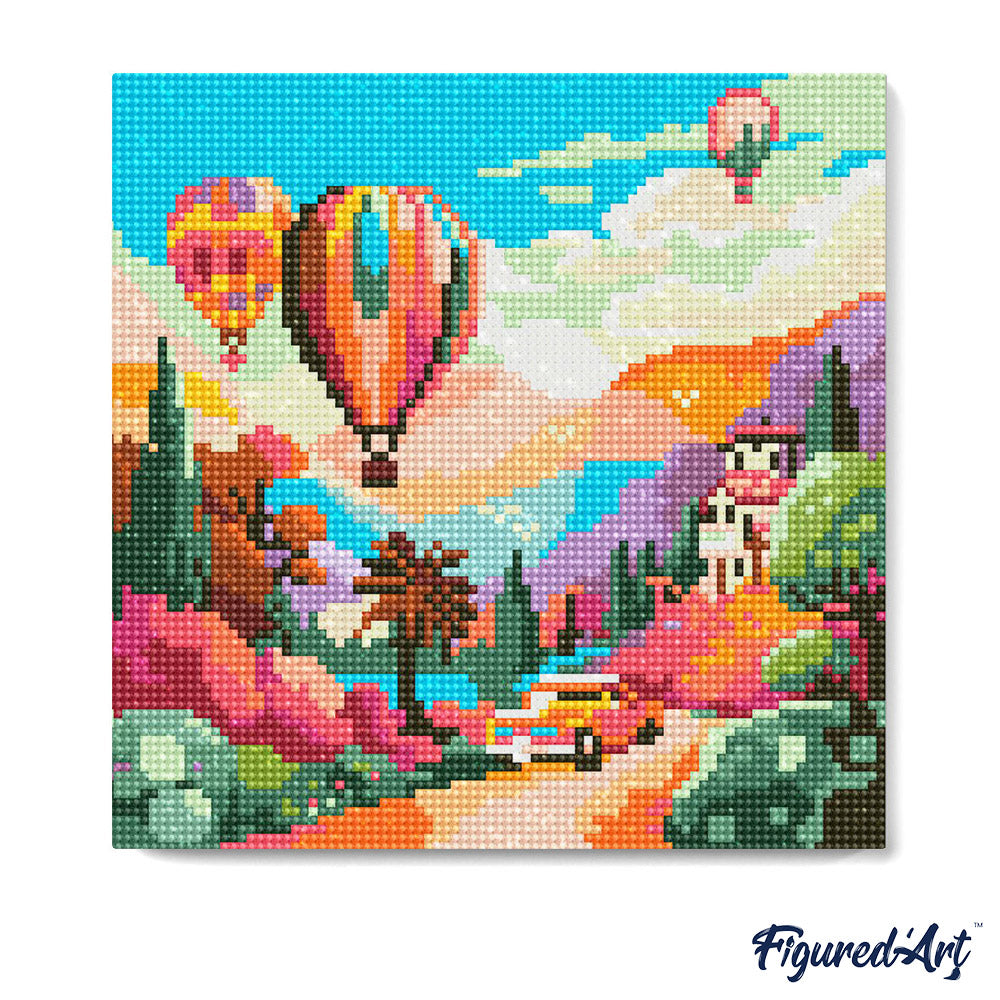 Mini Diamond Painting 25 x 25 cm ohne Keilrahmen Ballons über dem Tal - Kidis Art