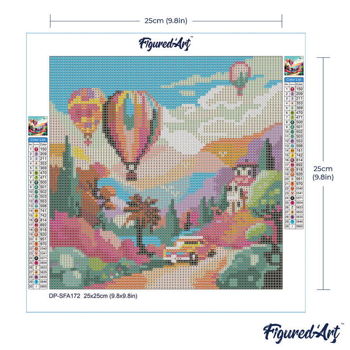 Mini Diamond Painting 25 x 25 cm ohne Keilrahmen Ballons über dem Tal - Kidis Art