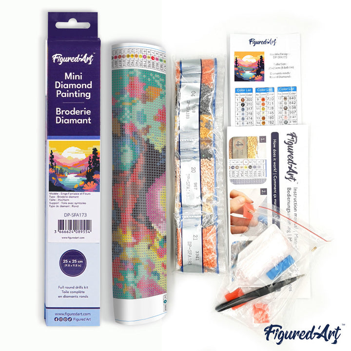 Mini Diamond Painting 25 x 25 cm ohne Keilrahmen Bunter Sonnenuntergang am See - Kidis Art