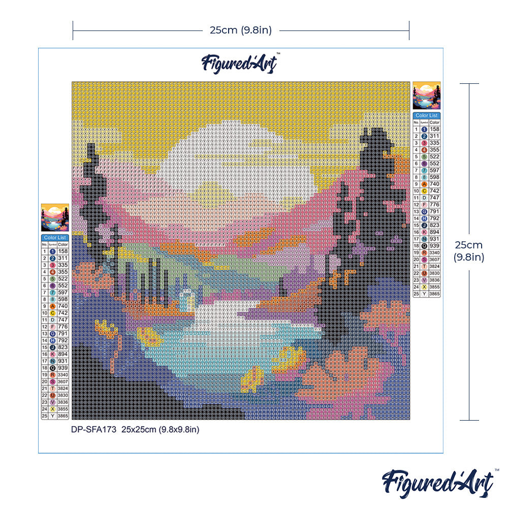 Mini Diamond Painting 25 x 25 cm ohne Keilrahmen Bunter Sonnenuntergang am See - Kidis Art