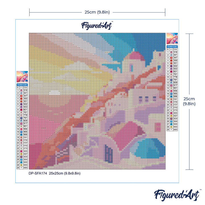 Mini Diamond Painting 25 x 25 cm ohne Keilrahmen Santorini Sonnenuntergang - Kidis Art