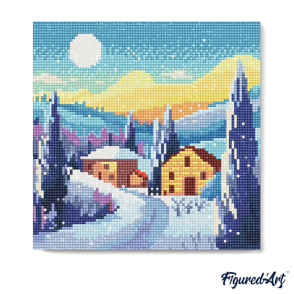 Mini Diamond Painting 25 x 25 cm ohne Keilrahmen Toskanische Winternacht - Kidis Art