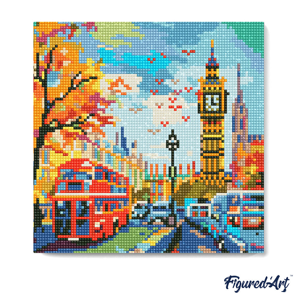 Mini Diamond Painting 25 x 25 cm ohne Keilrahmen Herbst in Londoner Stadt - Kidis Art