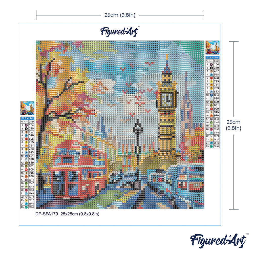 Mini Diamond Painting 25 x 25 cm ohne Keilrahmen Herbst in Londoner Stadt - Kidis Art