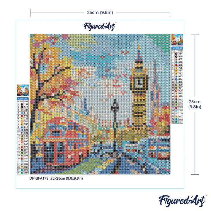 Mini Diamond Painting 25 x 25 cm ohne Keilrahmen Herbst in Londoner Stadt - Kidis Art