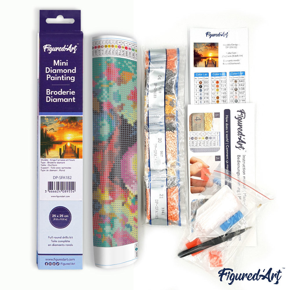 Mini Diamond Painting 25 x 25 cm ohne Keilrahmen Goldener Seesonnenuntergang - Kidis Art