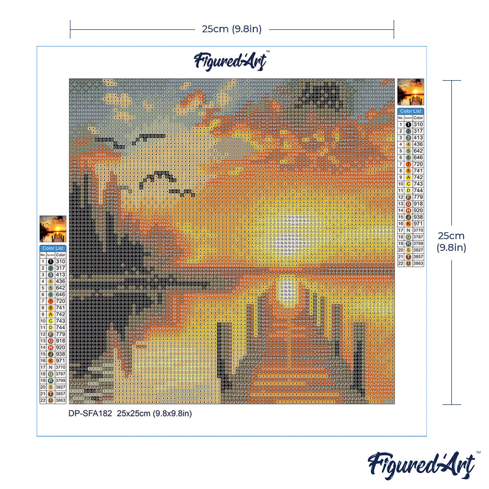 Mini Diamond Painting 25 x 25 cm ohne Keilrahmen Goldener Seesonnenuntergang - Kidis Art