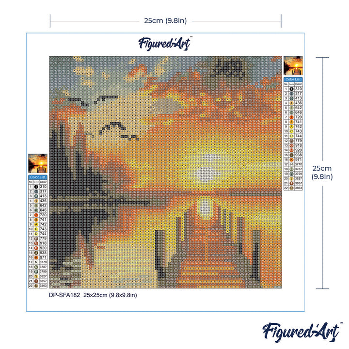 Mini Diamond Painting 25 x 25 cm ohne Keilrahmen Goldener Seesonnenuntergang - Kidis Art