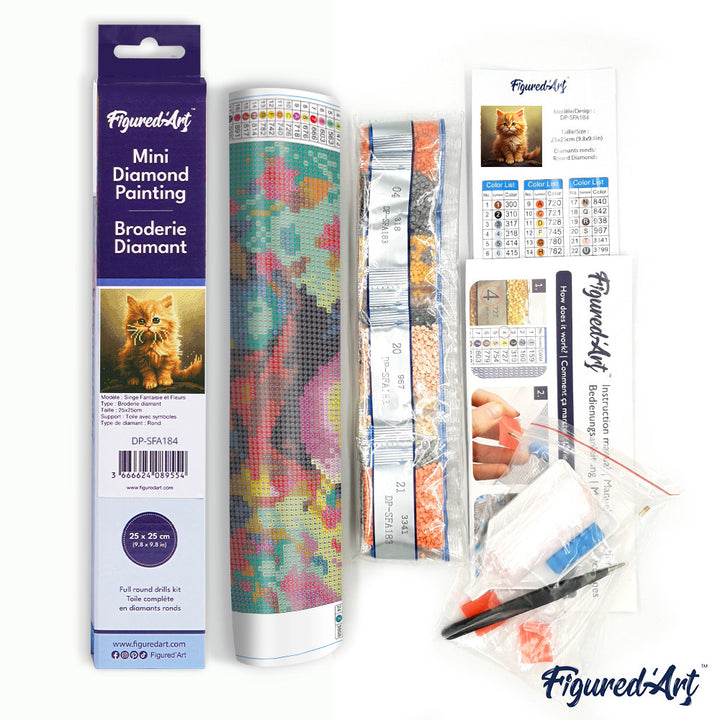 Mini Diamond Painting 25 x 25 cm ohne Keilrahmen Flauschiges Oranges Kätzchen - Kidis Art