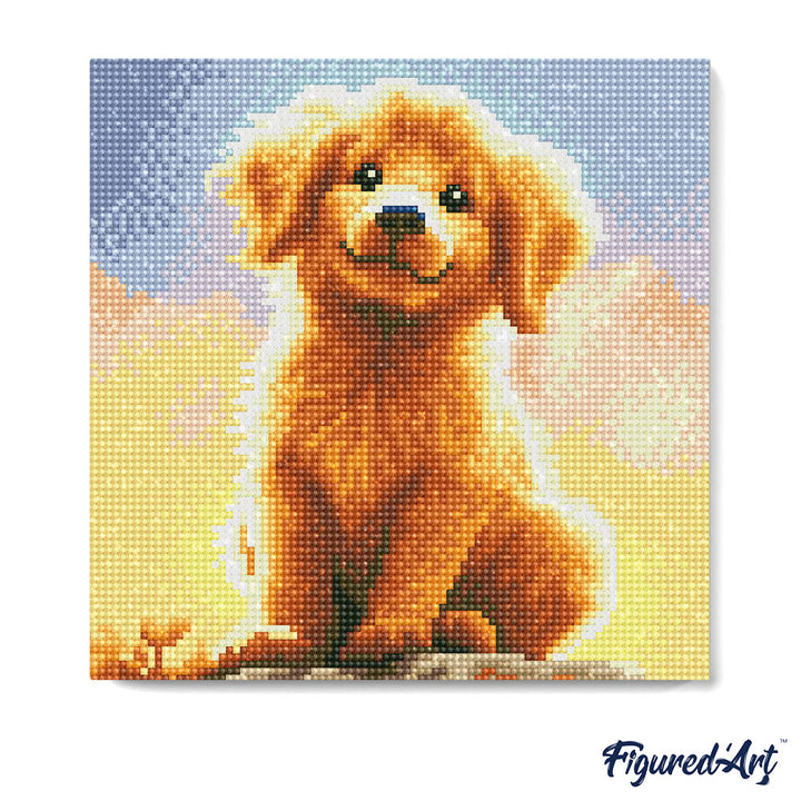 Mini Diamond Painting 25 x 25 cm ohne Keilrahmen Süsser Golden Retriever Welpe - Kidis Art