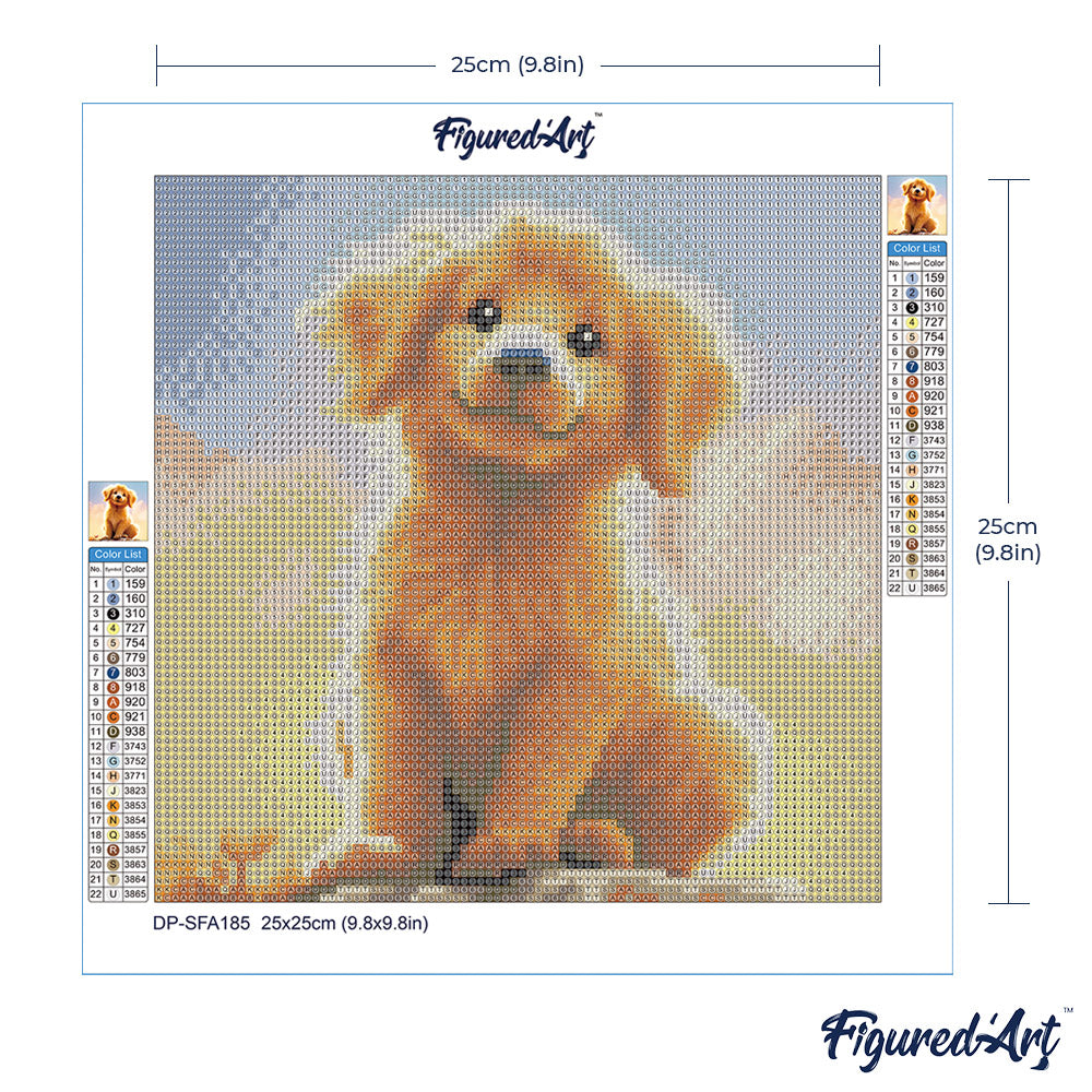Mini Diamond Painting 25 x 25 cm ohne Keilrahmen Süsser Golden Retriever Welpe - Kidis Art