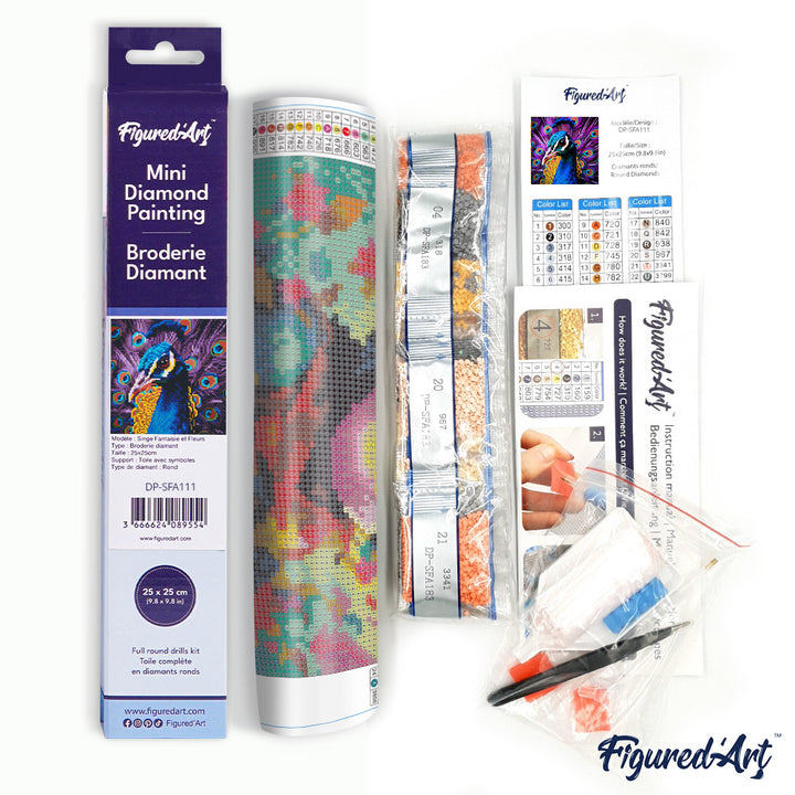Mini Diamond Painting 25 x 25 cm ohne Keilrahmen Anmutiger Pfau - Kidis Art