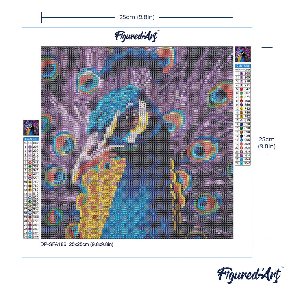 Mini Diamond Painting 25 x 25 cm ohne Keilrahmen Anmutiger Pfau - Kidis Art