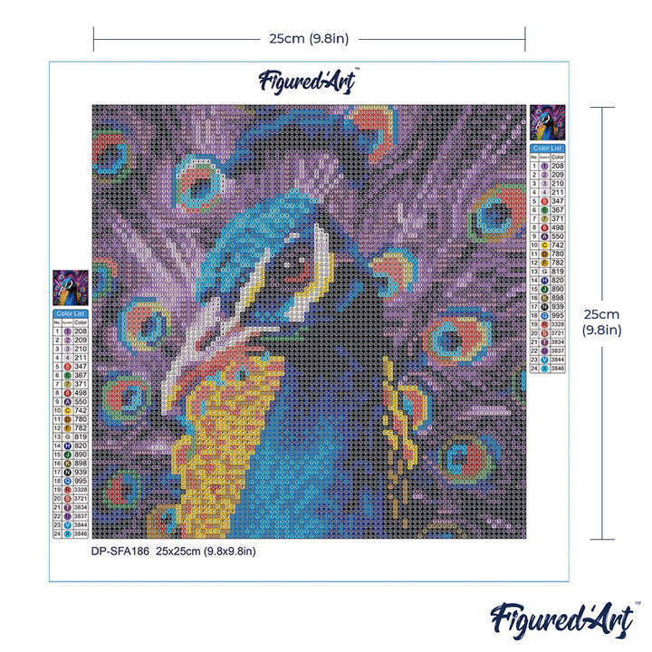 Mini Diamond Painting 25 x 25 cm ohne Keilrahmen Anmutiger Pfau - Kidis Art