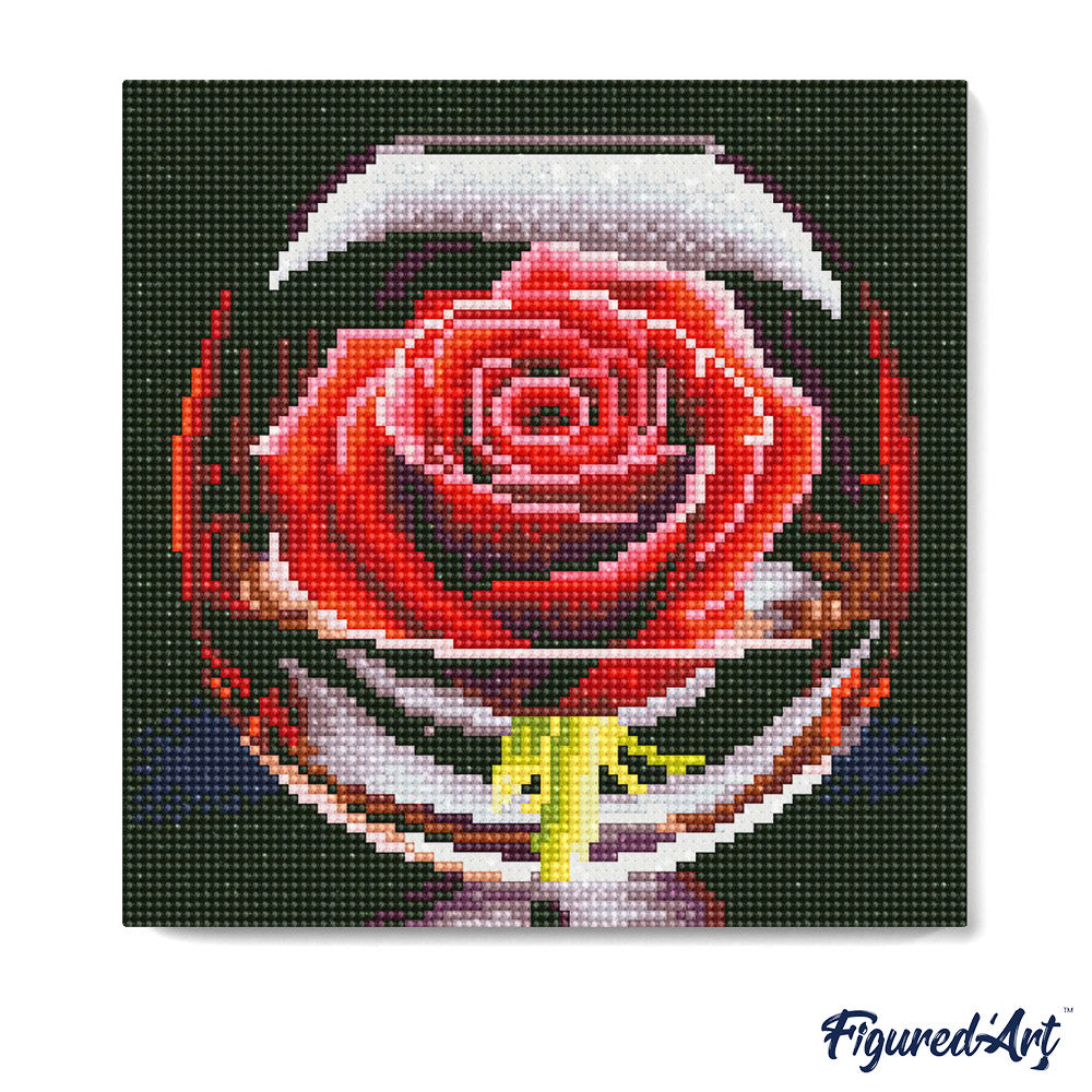 Mini Diamond Painting 25 x 25 cm ohne Keilrahmen Rote Rose im Glas - Kidis Art