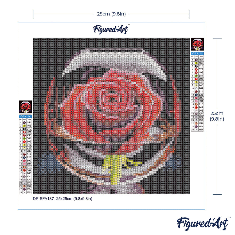 Mini Diamond Painting 25 x 25 cm ohne Keilrahmen Rote Rose im Glas - Kidis Art