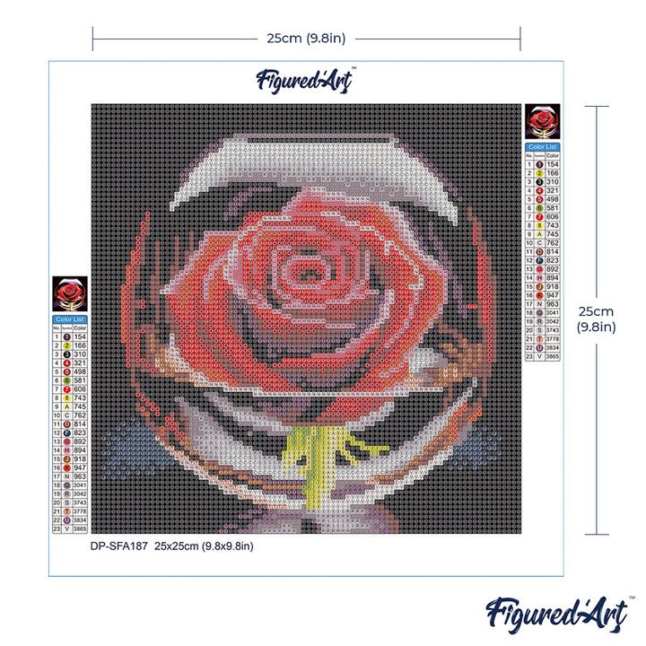 Mini Diamond Painting 25 x 25 cm ohne Keilrahmen Rote Rose im Glas - Kidis Art
