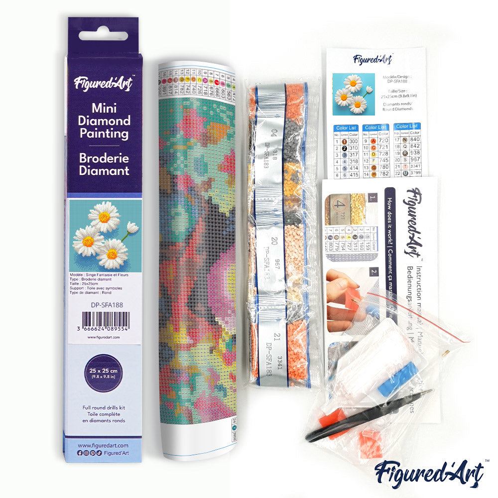 Mini Diamond Painting 25 x 25 cm ohne Keilrahmen Bezaubernde Weisse Gänseblümchen - Kidis Art