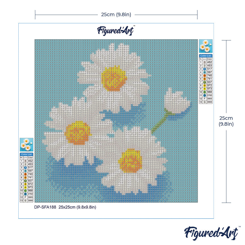 Mini Diamond Painting 25 x 25 cm ohne Keilrahmen Bezaubernde Weisse Gänseblümchen - Kidis Art