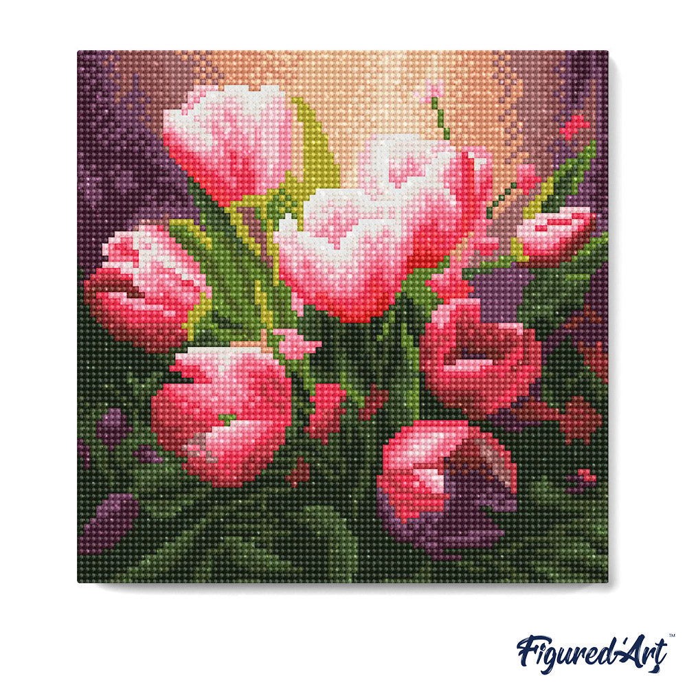 Mini Diamond Painting 25 x 25 cm ohne Keilrahmen Hübsche Rosa Tulpen - Kidis Art