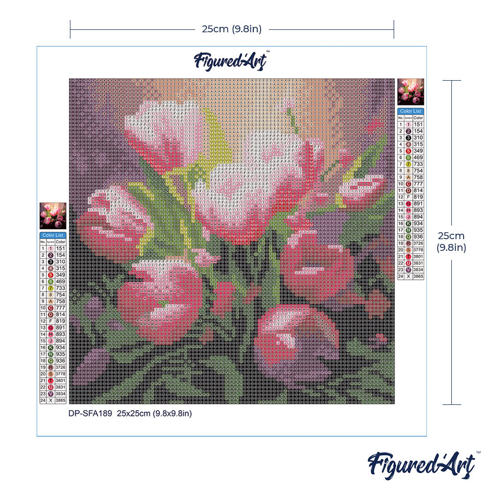 Mini Diamond Painting 25 x 25 cm ohne Keilrahmen Hübsche Rosa Tulpen - Kidis Art