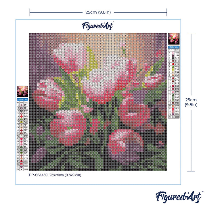 Mini Diamond Painting 25 x 25 cm ohne Keilrahmen Hübsche Rosa Tulpen - Kidis Art
