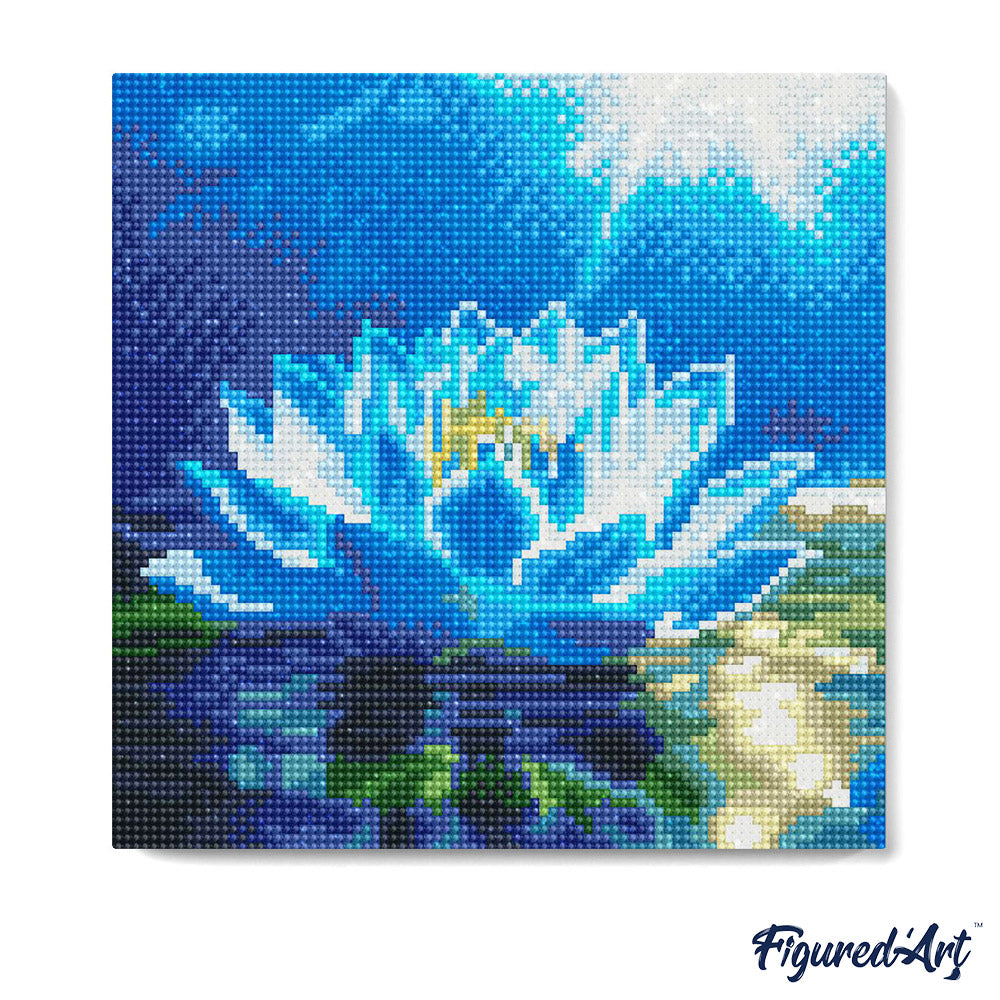 Mini Diamond Painting 25 x 25 cm ohne Keilrahmen Glänzende Weisse Lotusblume - Kidis Art