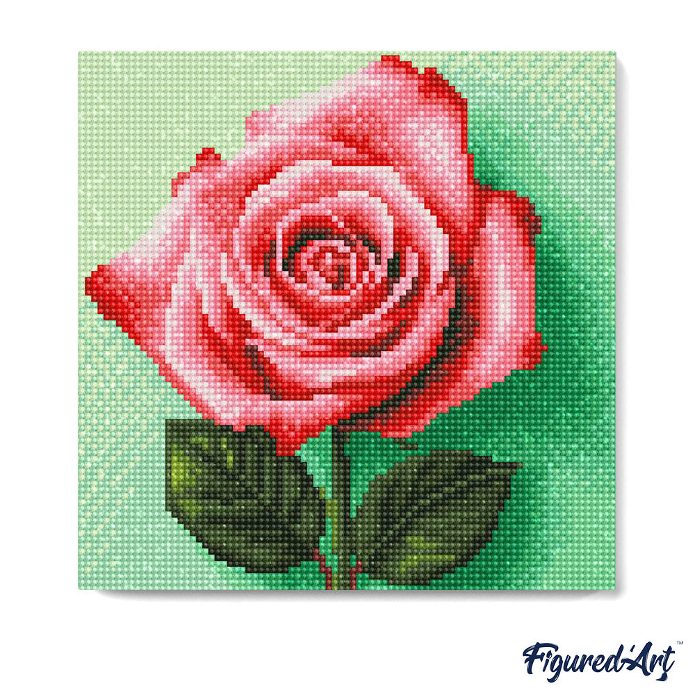 Mini Diamond Painting 25 x 25 cm ohne Keilrahmen Atemberaubende Rosa Rose - Kidis Art