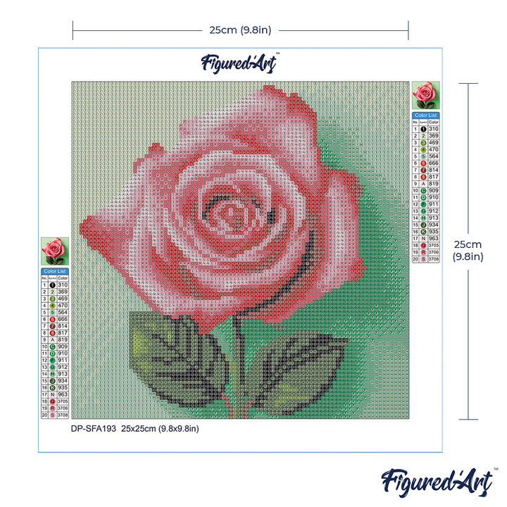 Mini Diamond Painting 25 x 25 cm ohne Keilrahmen Atemberaubende Rosa Rose - Kidis Art