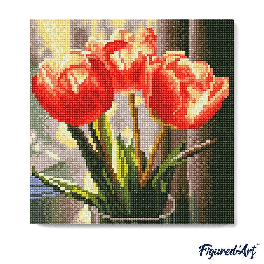 Mini Diamond Painting 25 x 25 cm ohne Keilrahmen Pfirsichfarbene Tulpen - Kidis Art