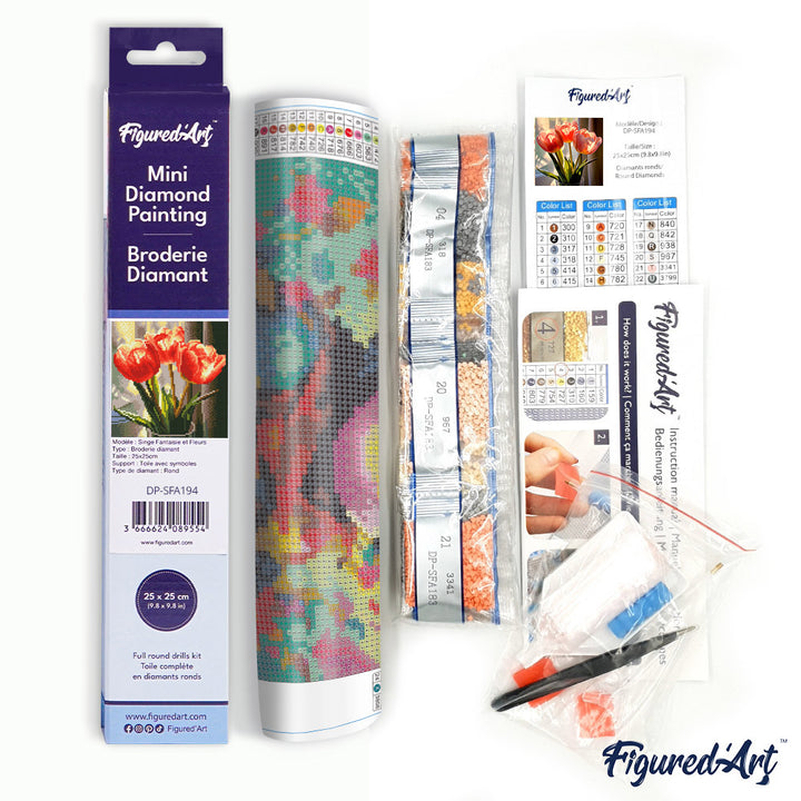 Mini Diamond Painting 25 x 25 cm ohne Keilrahmen Pfirsichfarbene Tulpen - Kidis Art