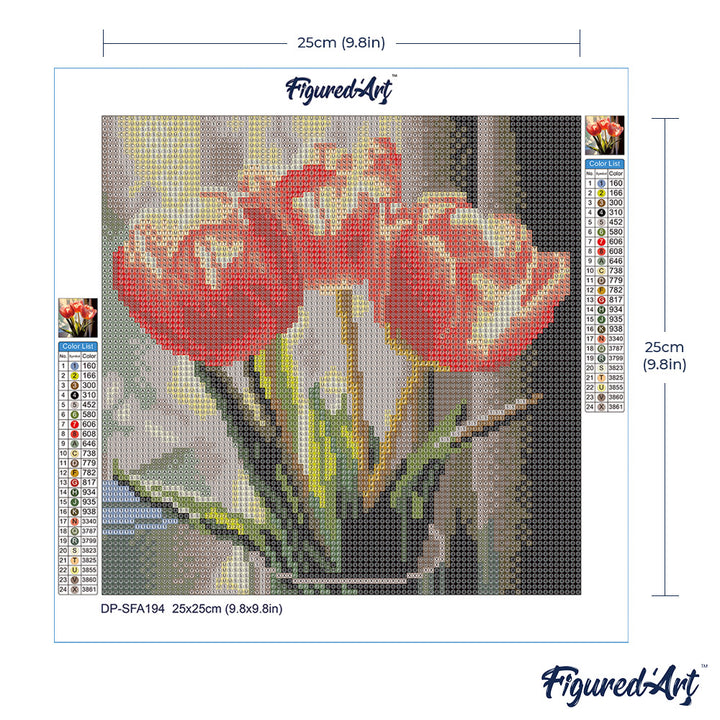 Mini Diamond Painting 25 x 25 cm ohne Keilrahmen Pfirsichfarbene Tulpen - Kidis Art