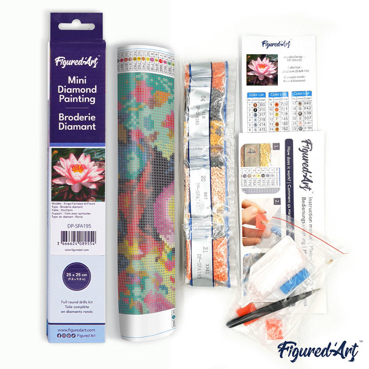 Mini Diamond Painting 25 x 25 cm ohne Keilrahmen Rosa Seerose - Kidis Art