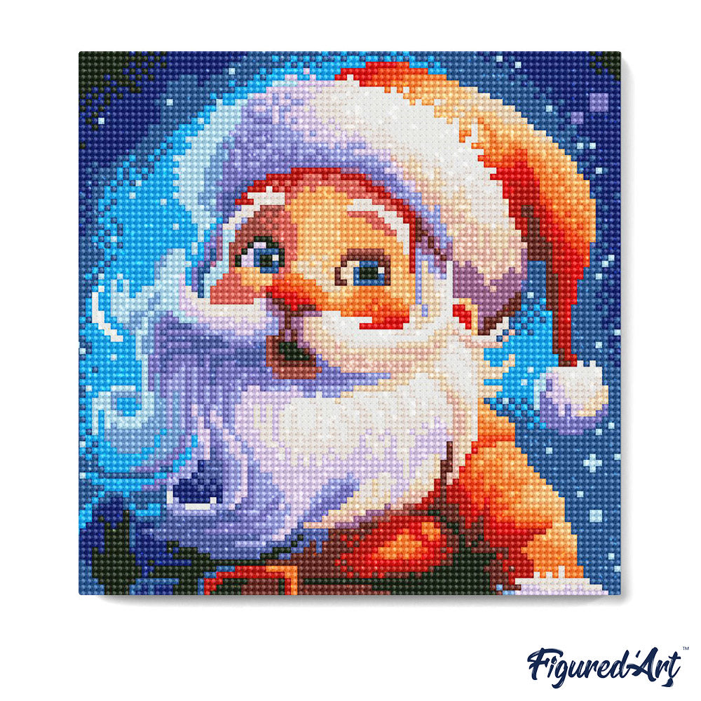 Mini Diamond Painting 25 x 25 cm ohne Keilrahmen Lächelnder Weihnachtsmann - Kidis Art