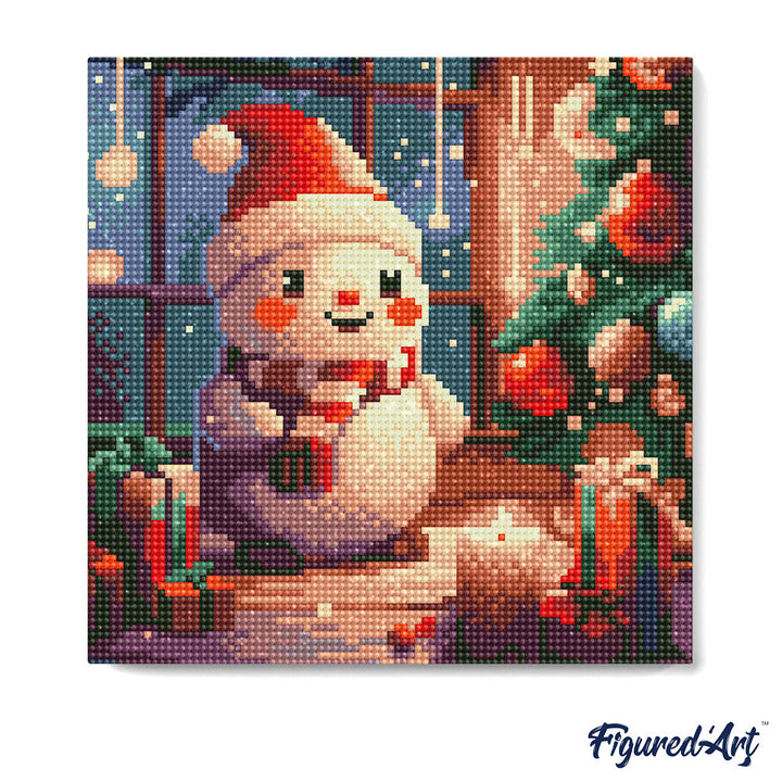 Mini Diamond Painting 25 x 25 cm ohne Keilrahmen Froher Schneemann im Raum - Kidis Art